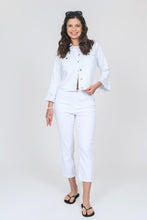 Load image into Gallery viewer, WHITE DENIM JACKET WITH EYELET EMBROIDERY ON FLARED SLEEVES - GG970DC-JK
