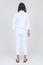 Load image into Gallery viewer, WHITE DENIM JACKET WITH EYELET EMBROIDERY ON FLARED SLEEVES - GG970DC-JK
